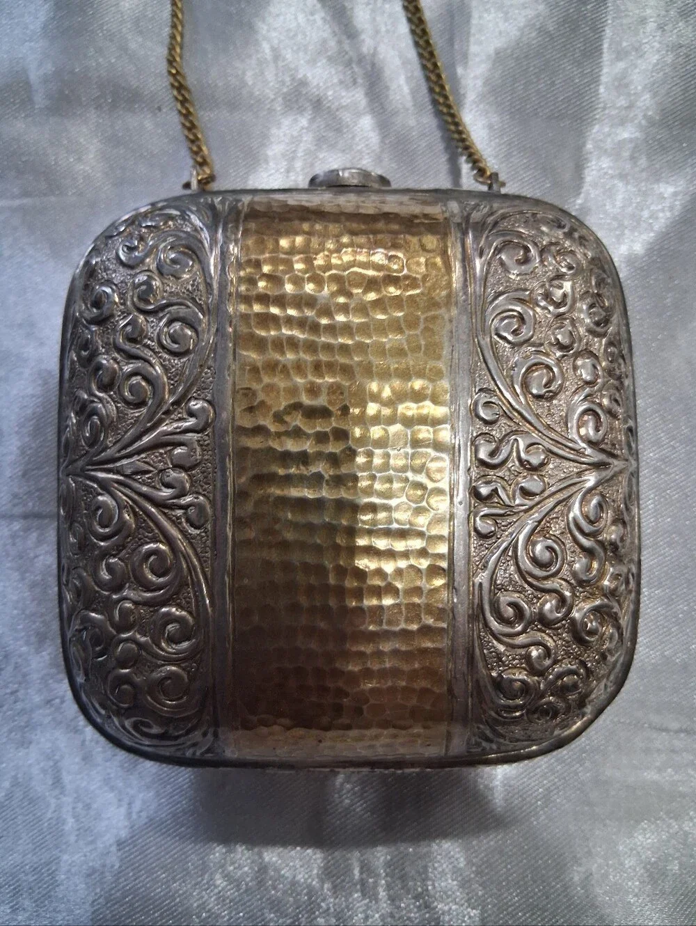 Gold and Silver Ornate Metal Crossbody Bag